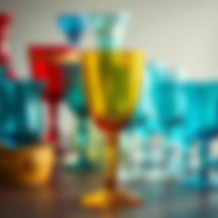 A historical collection of colored glassware showcased beautifully
