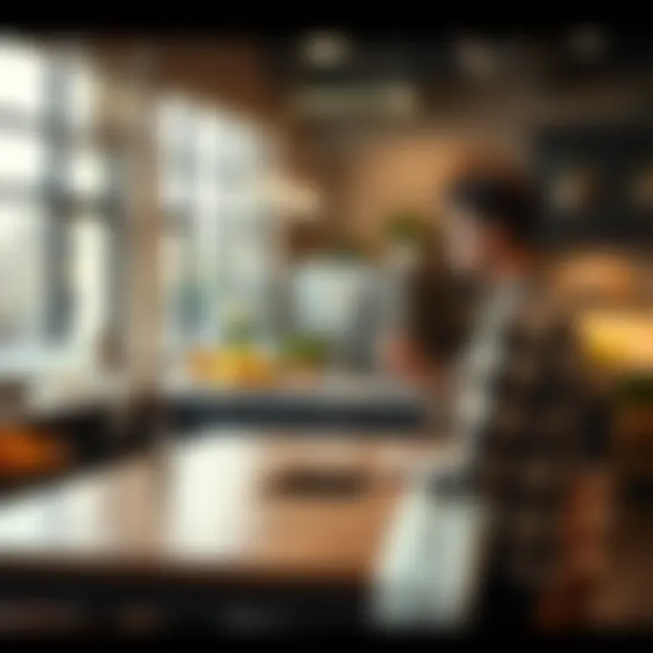 Consumer browsing through kitchen island options