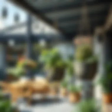 Beautiful outdoor space adorned with metal hanging planters