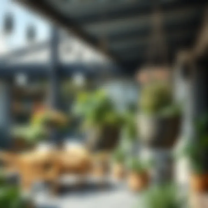 Beautiful outdoor space adorned with metal hanging planters