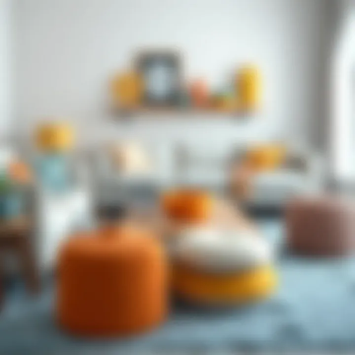 Colorful accessories paired with light blue rug