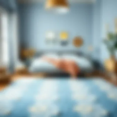 Cozy bedroom with light blue rug