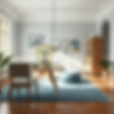 Light blue rug in a stylish dining area