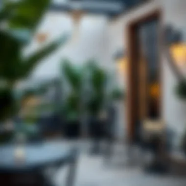 Elegant outdoor space featuring tall bistro tables