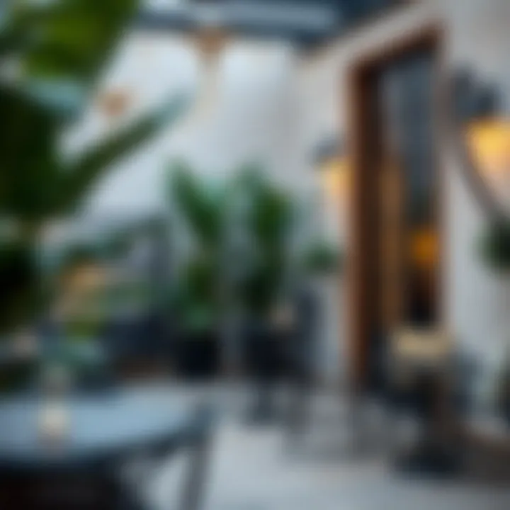 Elegant outdoor space featuring tall bistro tables