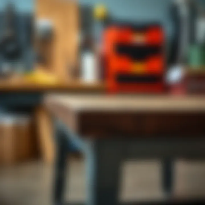 An up-close view of a well-maintained used workbench highlighting its features and durability.