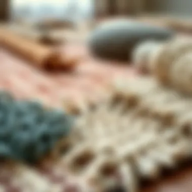 An assortment of materials used in crafting a 6ft rug