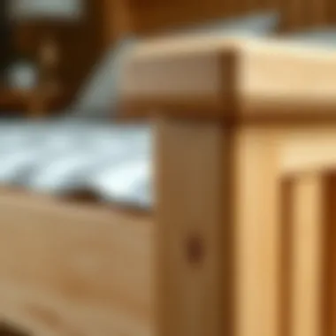 Close-up of joinery details in a pine bed frame