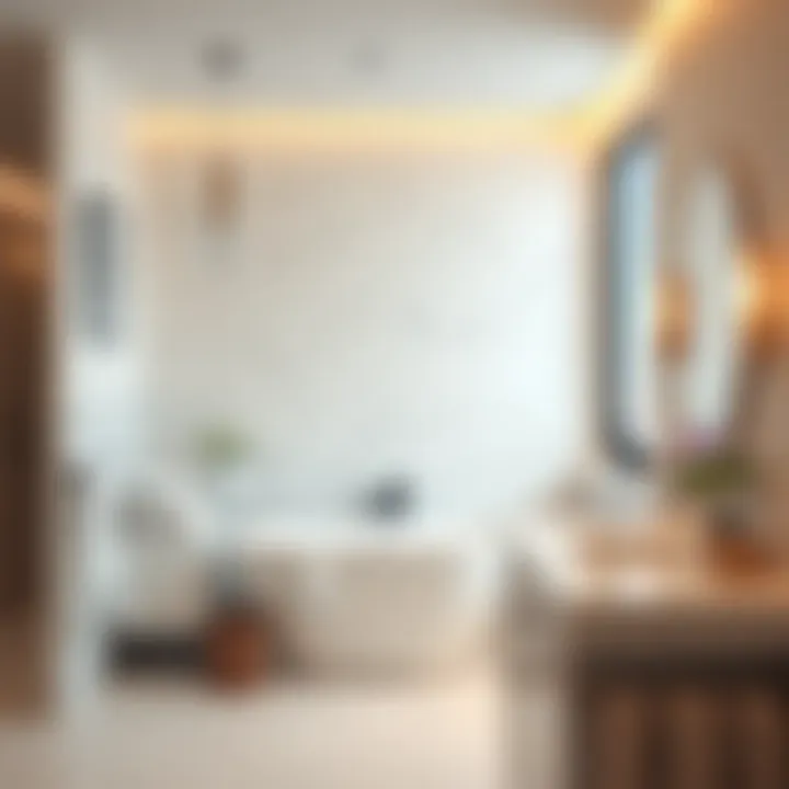 Sophisticated Marble Backsplash in Modern Bathroom Elegant bathroom featuring a marble backsplash that adds sophistication