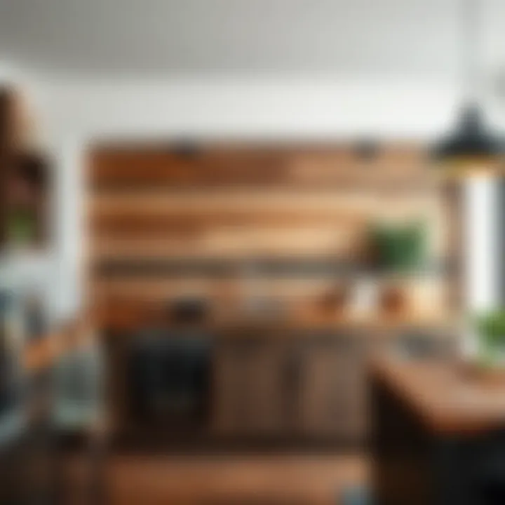 Reclaimed Wood Backsplash in Rustic Kitchen Innovative use of reclaimed wood as a backsplash in a rustic kitchen setting