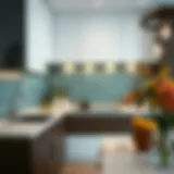 Stylish Glass Tile Backsplash in Contemporary Kitchen Sleek modern kitchen showcasing a stylish backsplash made of glass tiles