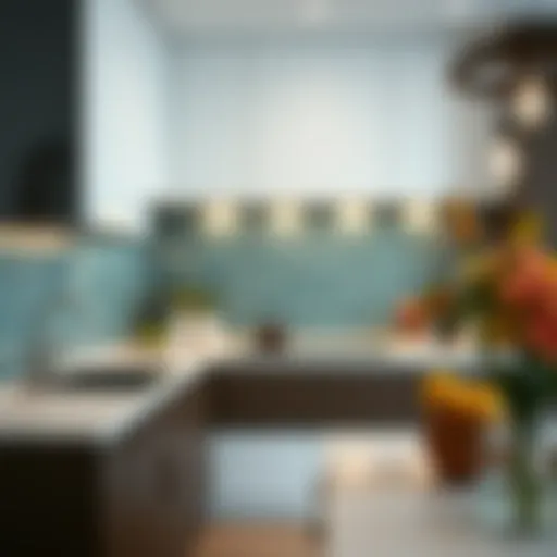 Stylish Glass Tile Backsplash in Contemporary Kitchen Sleek modern kitchen showcasing a stylish backsplash made of glass tiles