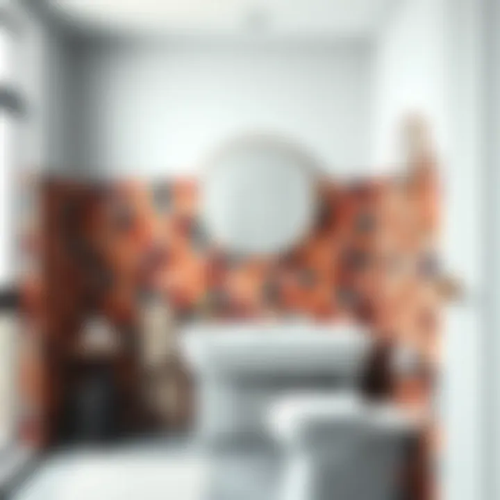 Colorful Ceramic Tile Backsplash in Contemporary Bathroom Contemporary bathroom with a vibrant ceramic tile backsplash that adds color