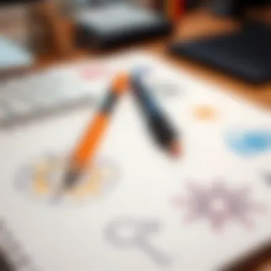 Close-up of creative designs on a blank desk pad