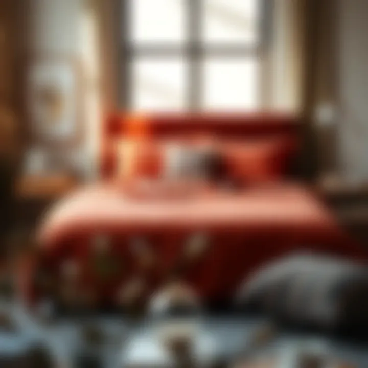 Rust-colored sheet set harmoniously integrated into a modern bedroom decor with complementary colors