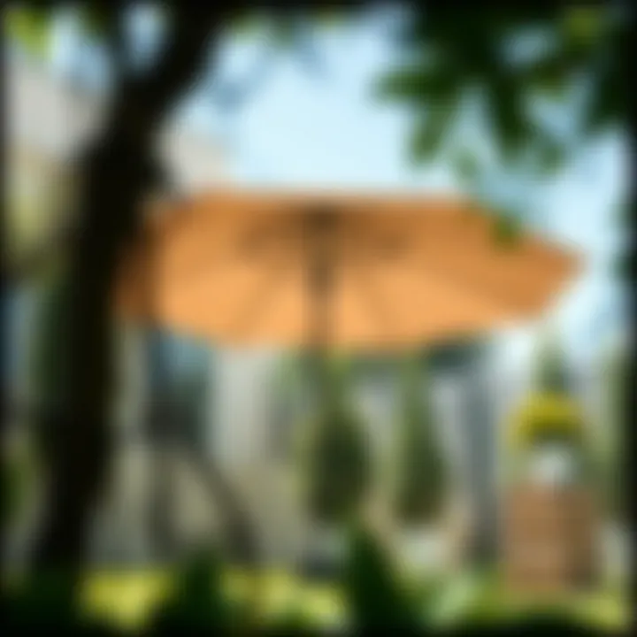 A big umbrella providing shade in a sunny garden setting