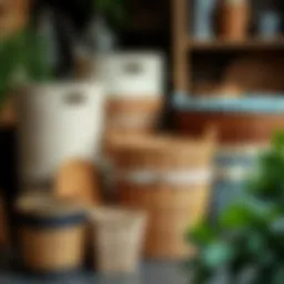 A beautifully arranged collection of wicker baskets showcasing various decorative styles.