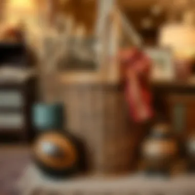 Artistic Basket Display with Decorative Features Artistic display of three-foot tall basket with decorative elements