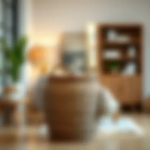 Woven Basket in Modern Interior Elegant three-foot tall woven basket enhancing interior decor