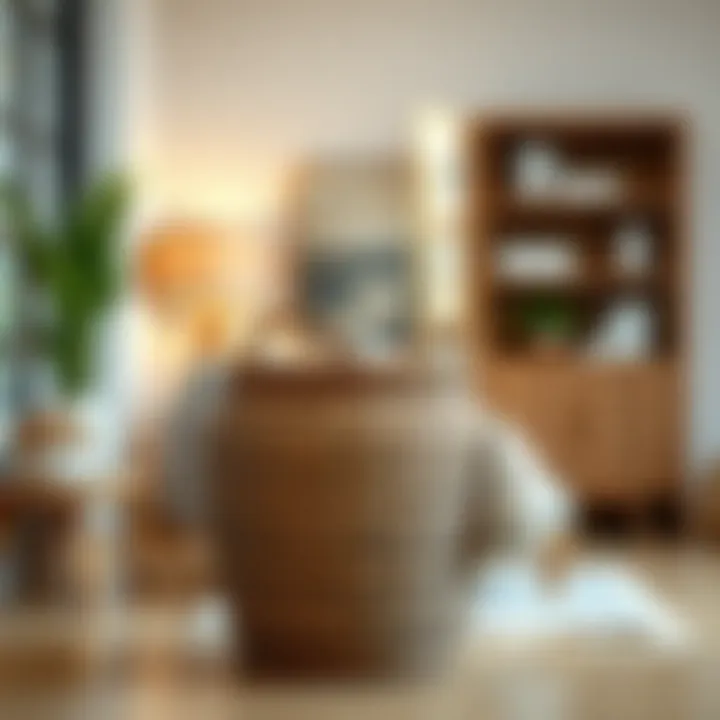 Woven Basket in Modern Interior Elegant three-foot tall woven basket enhancing interior decor