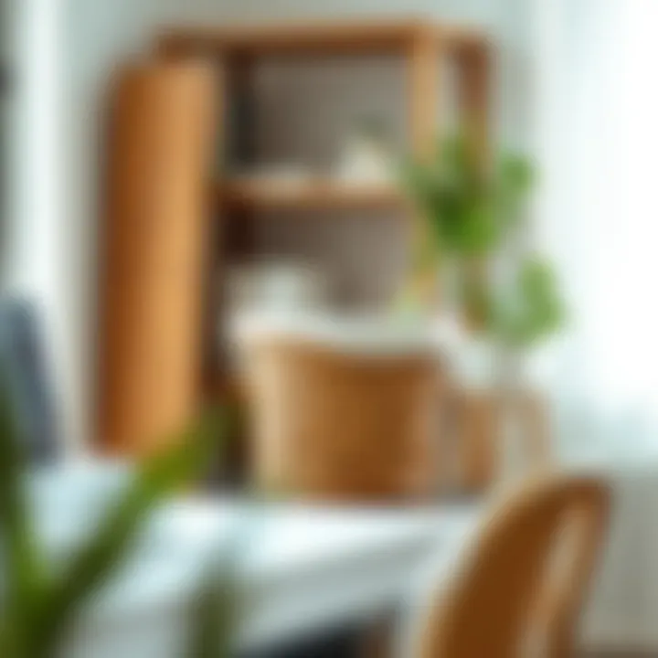 Functional Basket in Workspace Organization Functional three-foot tall basket in a workspace for organization