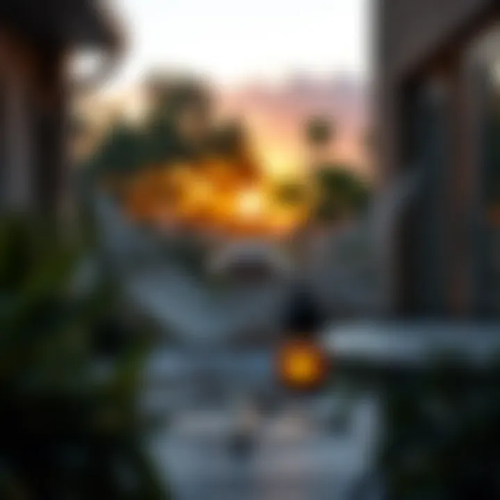 Balcony hammock with stand during sunset, enhancing outdoor ambiance