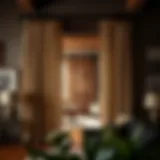 Elegant barn door drapes framing a rustic interior space