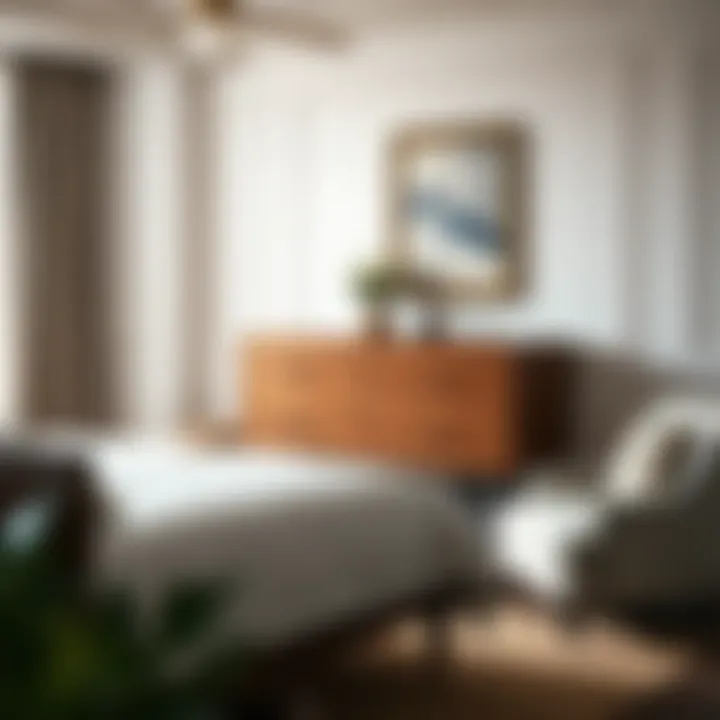 Dresser with casters in a stylish bedroom setting