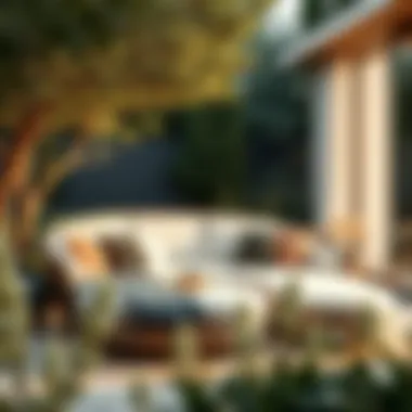 Elegant oval daybed cushion in a serene outdoor setting