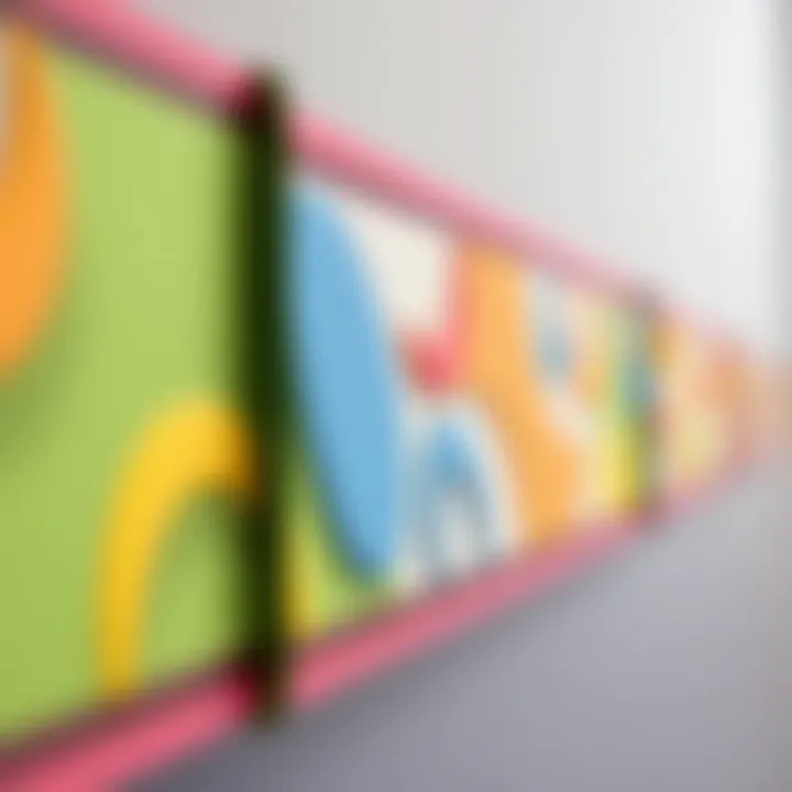 Close-up view of a colorful peel and stick wall border decal