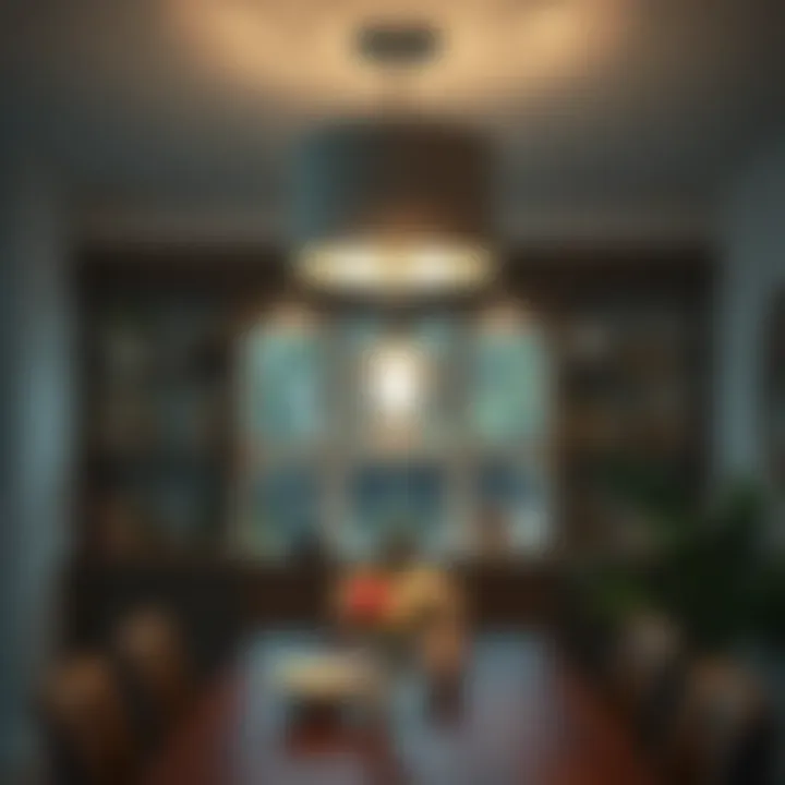 Silver ceiling light fixture in a cozy dining area