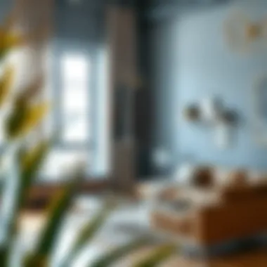 A sleek modern suspended clothing rack in a stylish living room setting