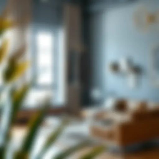 A sleek modern suspended clothing rack in a stylish living room setting