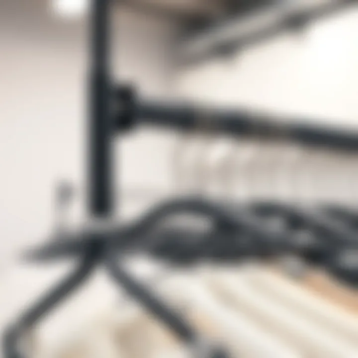 A close-up view of the installation technique for a suspended clothing rack