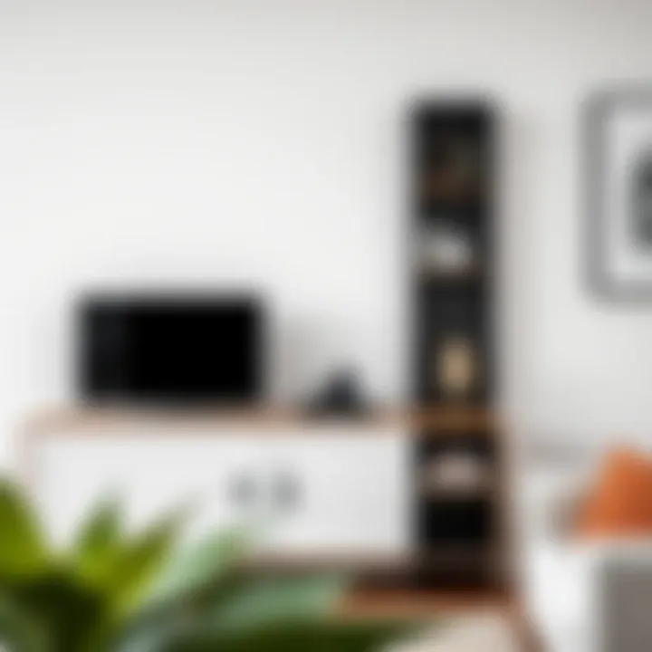 Heightened Style: Tall TV Stand with Unique Features Stylish tall TV stand with decorative accents