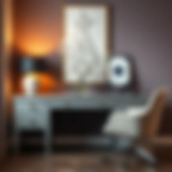 Stylish ash gray desk paired with elegant decor