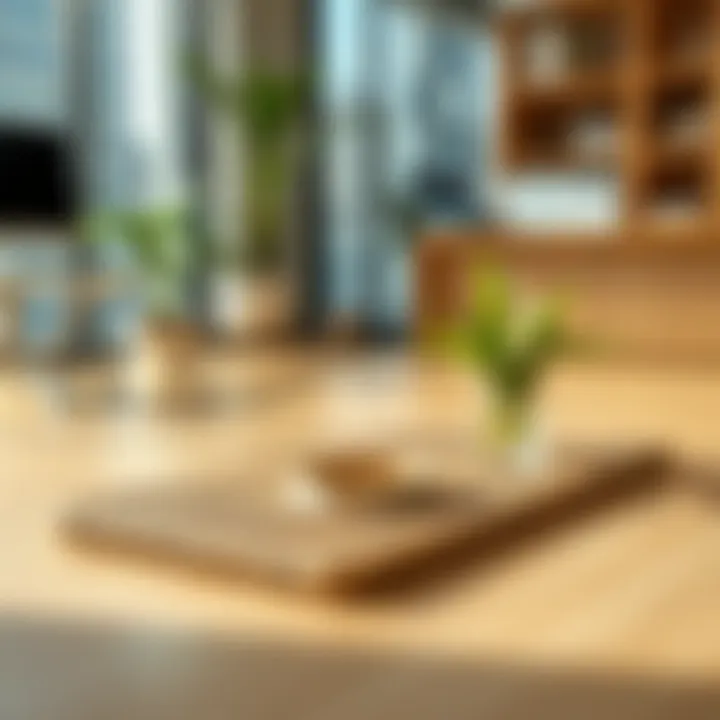 Bamboo Mat in Modern Office Environment Bamboo placement mat as part of a modern office decor