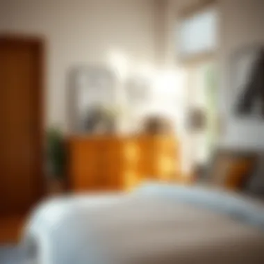 Functional corner chest of drawers used for organization in a small bedroom