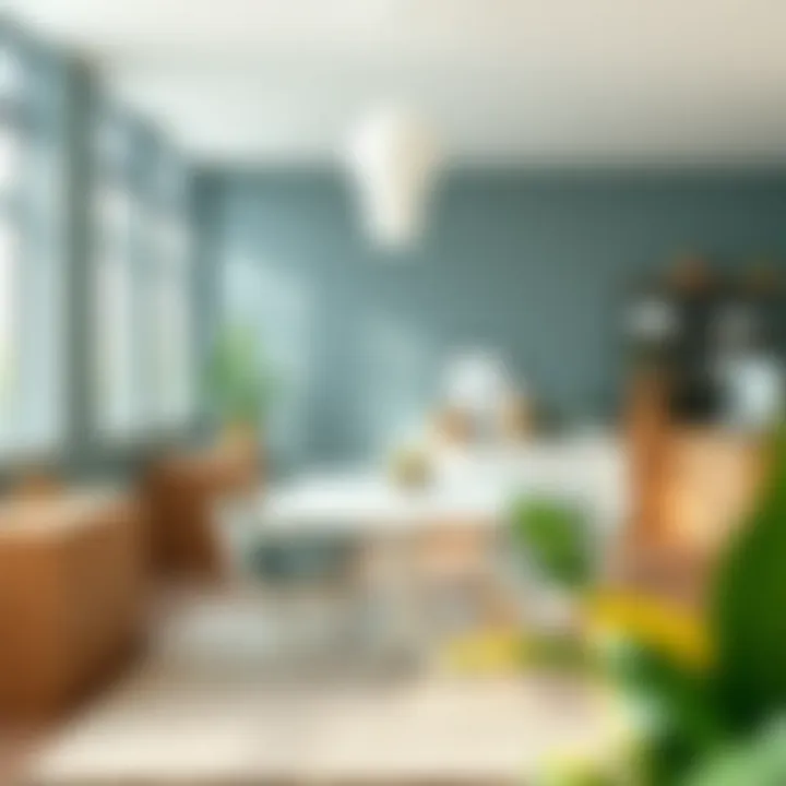 Elegant Workspace with White Countertop Height Table Elegant workspace featuring a white countertop height table