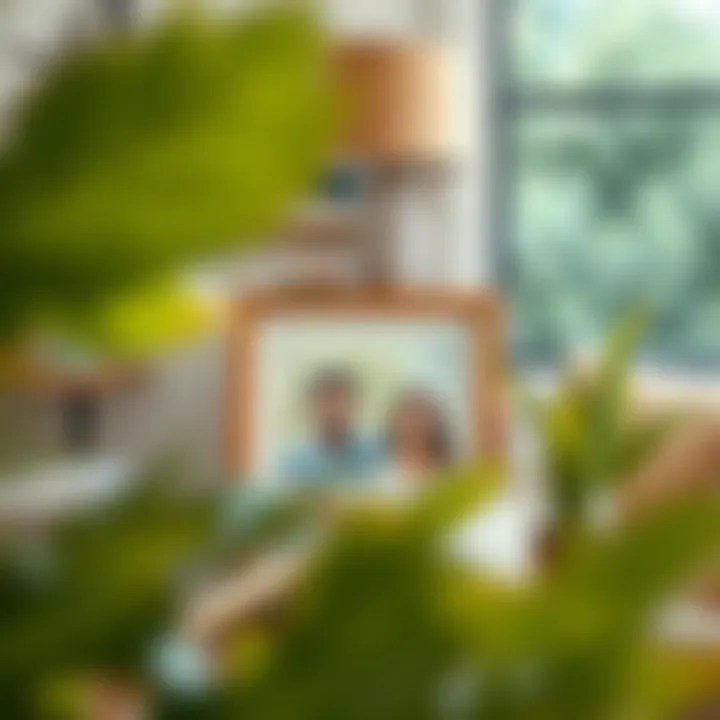 Charming home decor featuring a glass picture frame with family photos