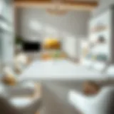 Modern white countertop height table in a stylish living room