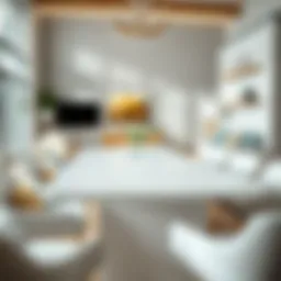 Modern white countertop height table in a stylish living room