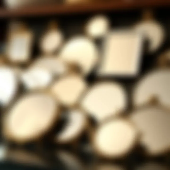 Detailed view of small glass mirrors highlighting various shapes and sizes