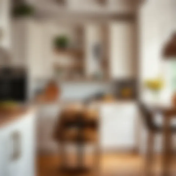 Modern design of a tall kitchen cart in a chic kitchen setting