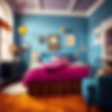 Vibrant Bedroom Decor with Leopard Print Accents Stylish bedroom featuring vibrant colors and leopard print accents