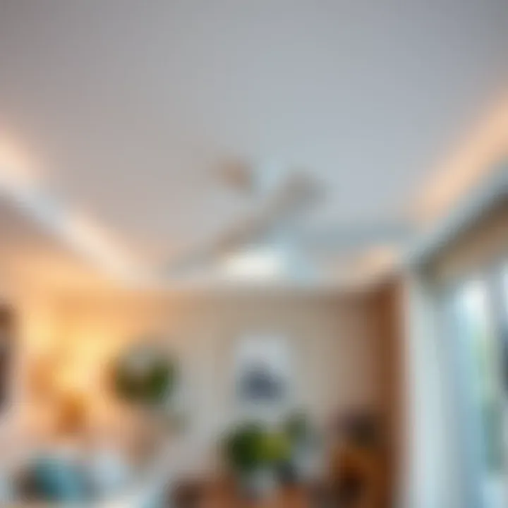 Elegant White Ceiling Fan in Contemporary Space Stylish white ceiling fan with dimmable lights in a modern living room