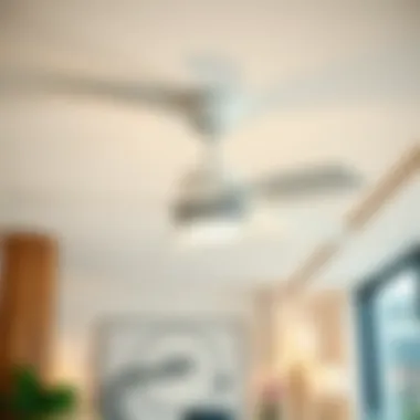 Sophisticated White Ceiling Fan in Office Setting Elegant white ceiling fan with dimmable lights in a stylish office environment