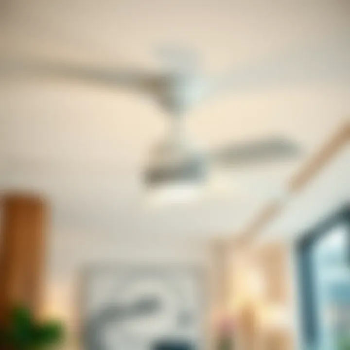 Sophisticated White Ceiling Fan in Office Setting Elegant white ceiling fan with dimmable lights in a stylish office environment