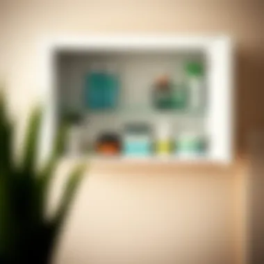 Organized Wall-Mounted Storage Organized wall-mounted storage with neatly arranged toiletries