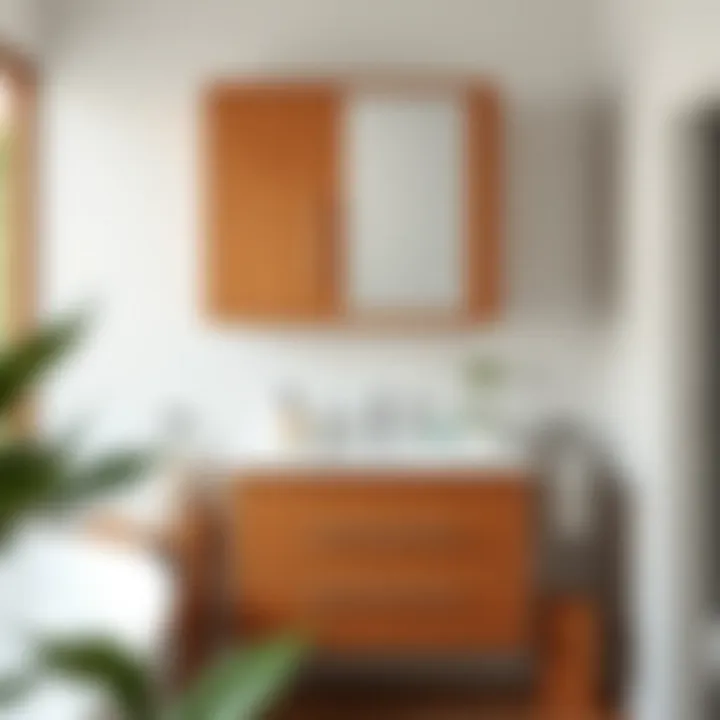 Stylish Wooden Wall Cabinet Stylish wooden wall cabinet in a cozy bathroom setting